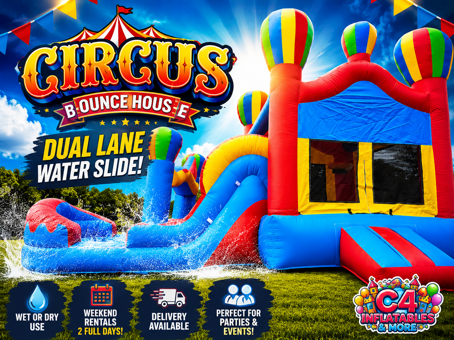 Circus Combo Unit Bounce House with water dual slides